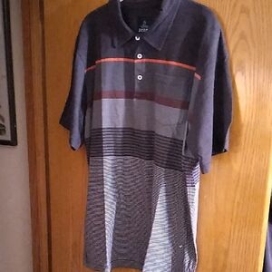 Izod Men's Polo Shirt - Charcoal, Red, and White Stripes